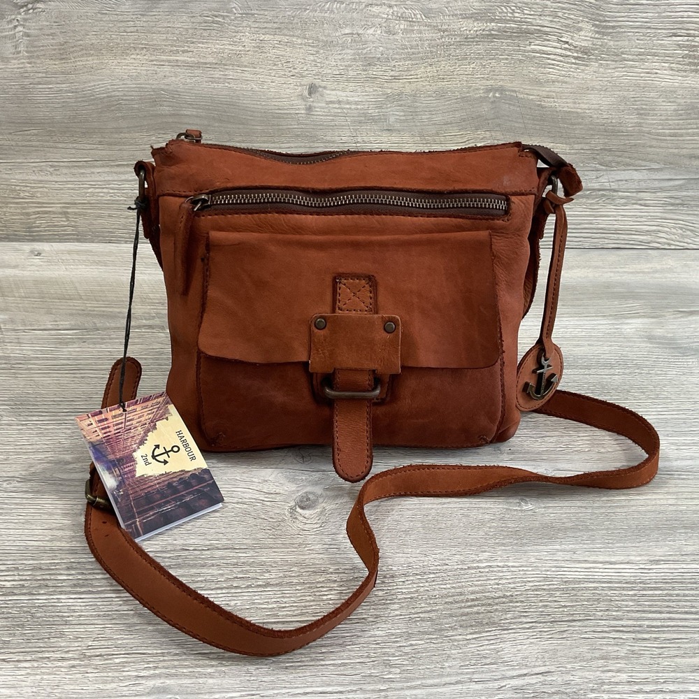 Harbour 2nd Brown Leather Crossbody Messenger Bag Distressed Organizer Flap